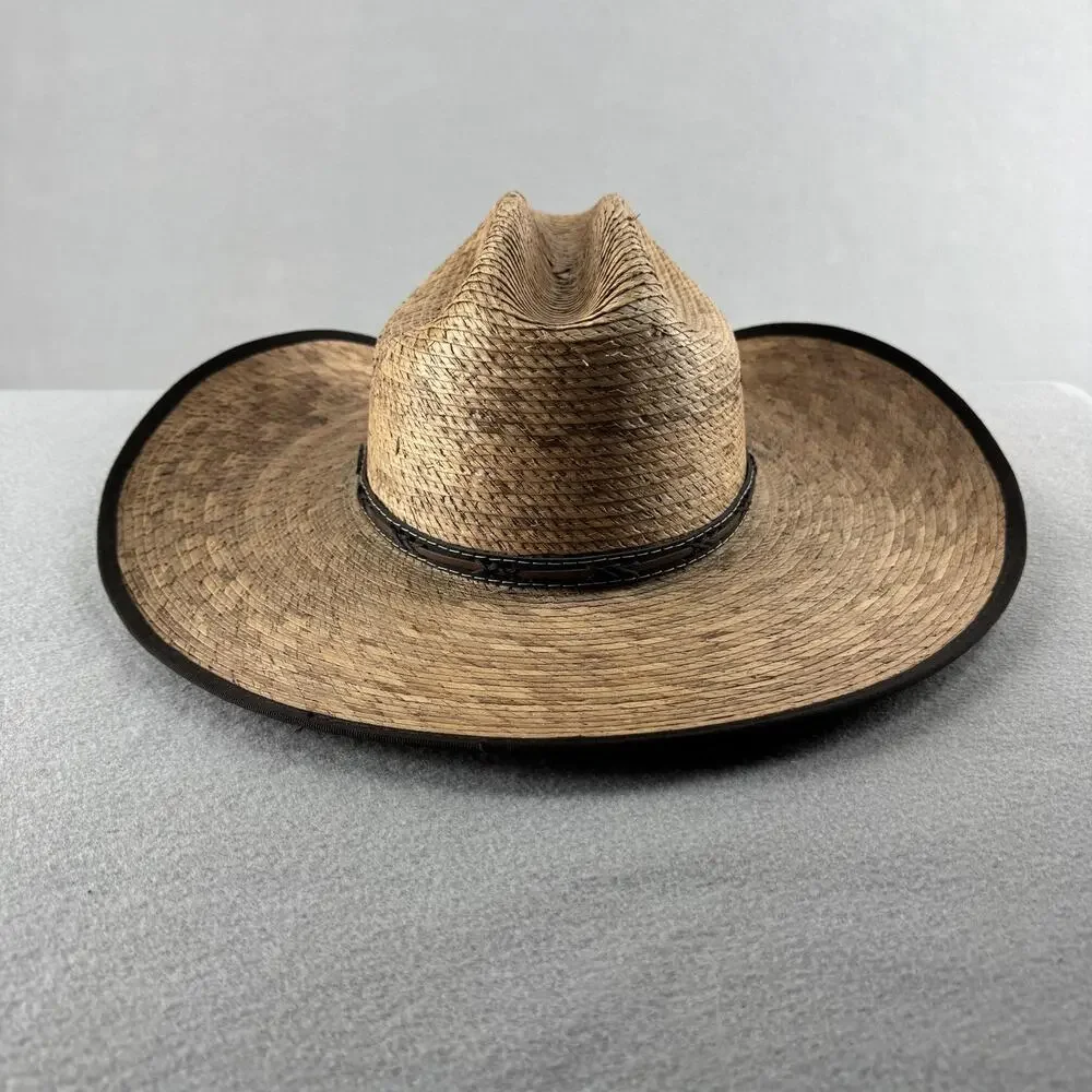 Justin Hat Cowboy Fitted Mens 7 3/8 Brown Straw Western Wide Brim Summer Rodeo